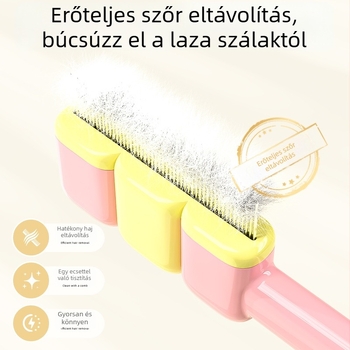 Deer hidden macskák és kutyák szőrének eltávolítására szolgáló fésű — önisztító, csomómentesítő, ABS + acél tűk, négyzetes fogak