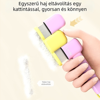 Deer hidden macskák és kutyák szőrének eltávolítására szolgáló fésű — önisztító, csomómentesítő, ABS + acél tűk, négyzetes fogak