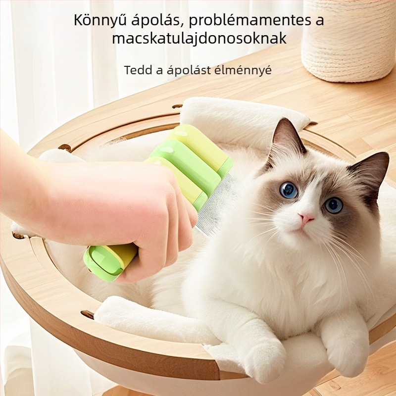 Deer hidden macskák és kutyák szőrének eltávolítására szolgáló fésű — önisztító, csomómentesítő, ABS + acél tűk, négyzetes fogak