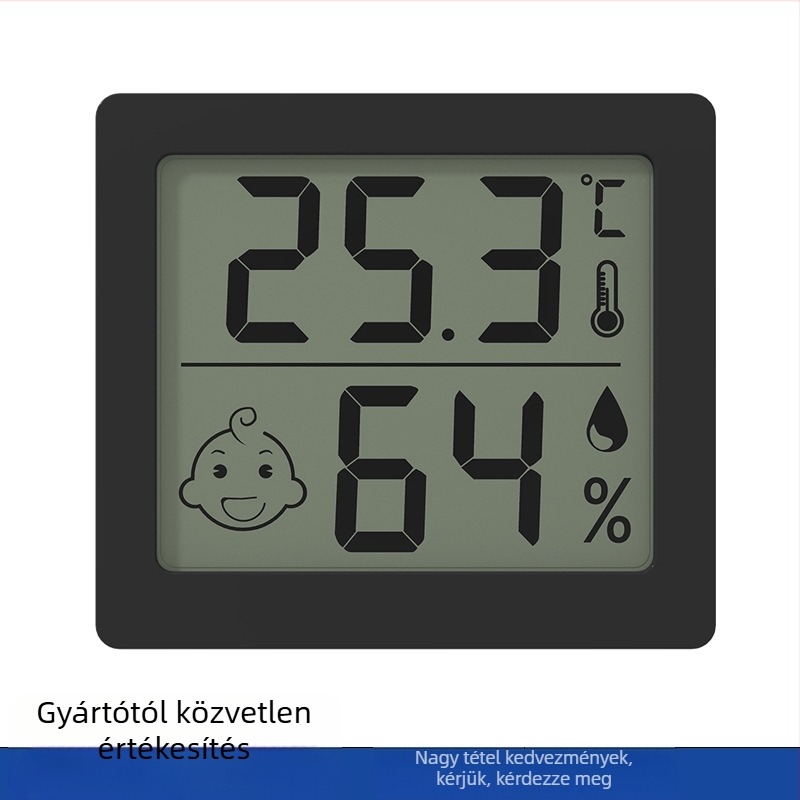 Moseko Otthoni hőmérséklet- és páratartalom monitor – nagy pontosságú, mosolygó kijelző, CR2032 elem