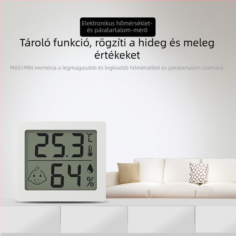 Moseko Otthoni hőmérséklet- és páratartalom monitor – nagy pontosságú, mosolygó kijelző, CR2032 elem