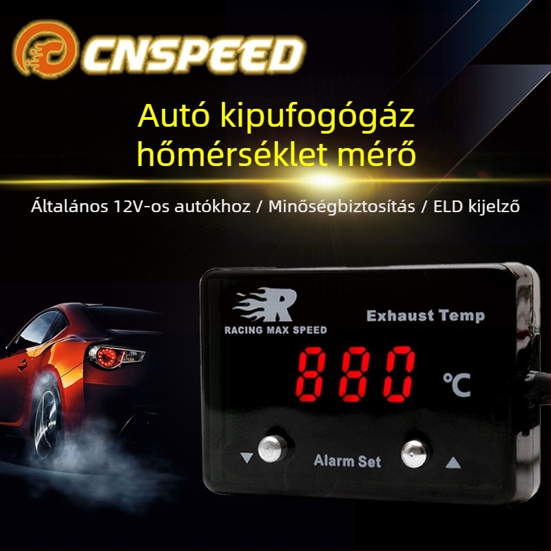 Kibocsátó gázok hőmérséklet-érzékelő digitális kijelzővel - 0-1000°C, 95% pontosság, 12V autóhoz, CNSPEED P-ETM-01