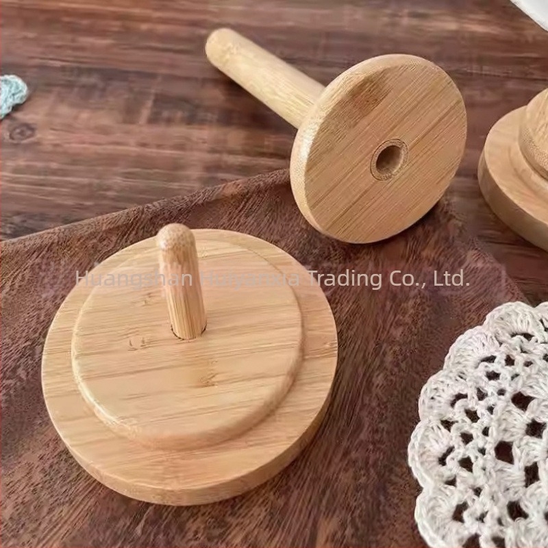 Fából készült fonalhordó asztali tartóval, minimalist stílus, forgó fonal szervező, bambusz