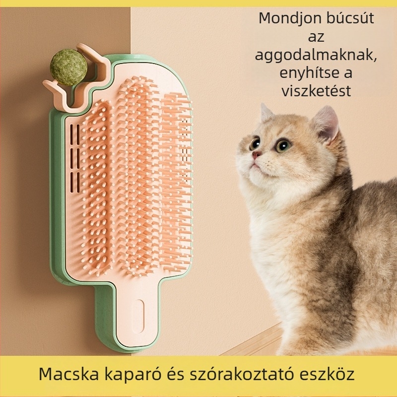Fagylat alakú macskaápoló kefé, amely eltávolítja a laza szőrt, masszíroz és arcjátékot kínál
