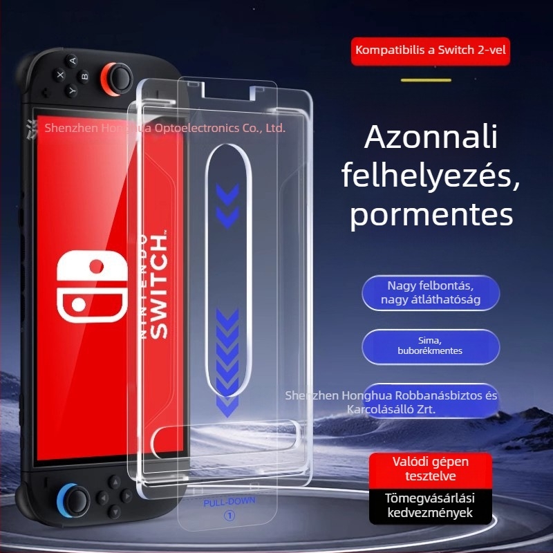 Switch 2 edzett üveg kijelzővédő, pormentes, teljes kijelző, gyors felhelyezés, AR anti-reflektív, HD tisztaság