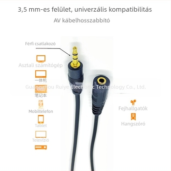 3,5 mm-es AV hosszabbító kábel, férfi–női csatlakozó, aranyozott réz maggal, digitális eszközökhöz, például fejhallgatók, telefonok, projektorok és számítógépek