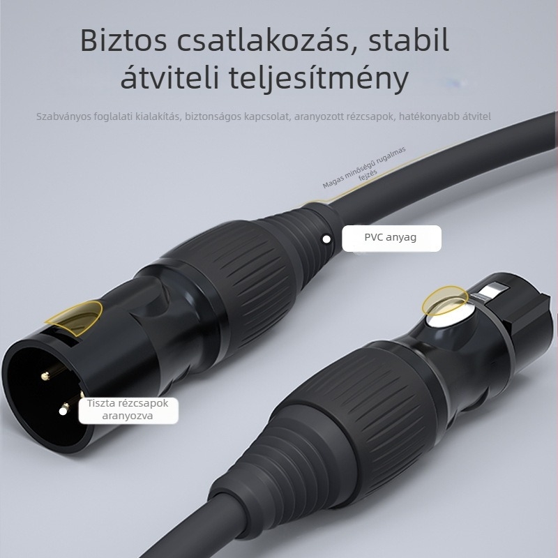XLR hosszabbító kábel férfi–női, digitális audió berendezésekhez, aranyozott érintkezők, OFC réz mag, ISO 9001 tanúsított