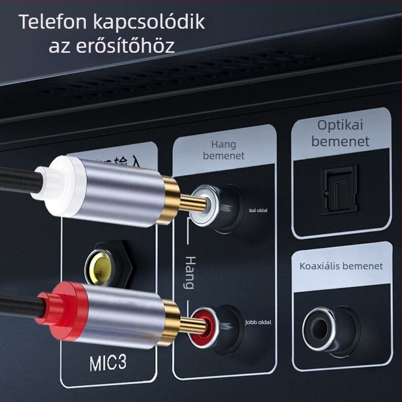 Type-C–to–dupla RCA audio kábel, aranyozott, rézmag, szabad rézdrót
