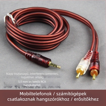 3,5 mm-es bemenetből 2x RCA audió Y-split kábel, aranyozott OFC vezetők