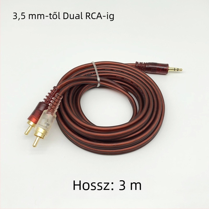 3,5 mm-es bemenetből 2x RCA audió Y-split kábel, aranyozott OFC vezetők
