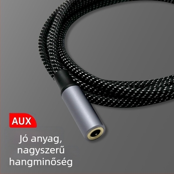 AUX autó audio kábel, 3,5 mm férfi–női, 4 gyűrűs, aranyozott bevonat