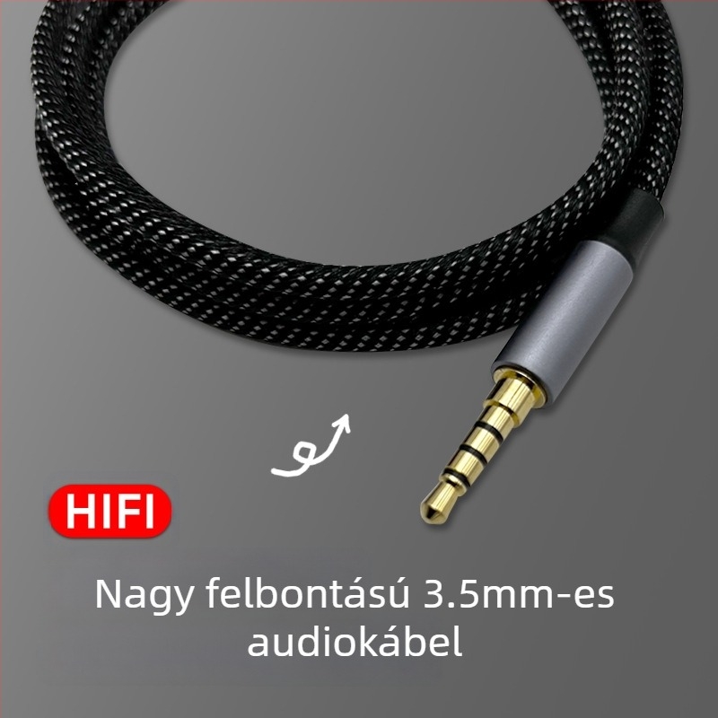 AUX autó audio kábel, 3,5 mm férfi–női, 4 gyűrűs, aranyozott bevonat