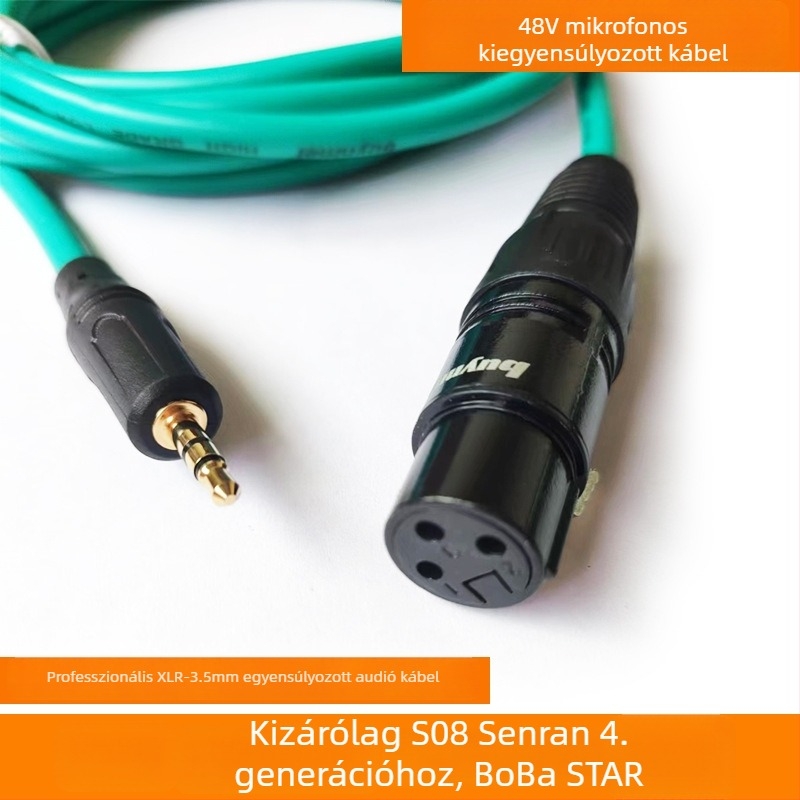 Kiegyensúlyozott mikrofon-kábel: XLR női csatlakozó – 3,5 mm, 48V kondenzátor-mikrofonhoz, SO8, kiegyensúlyozott vonal