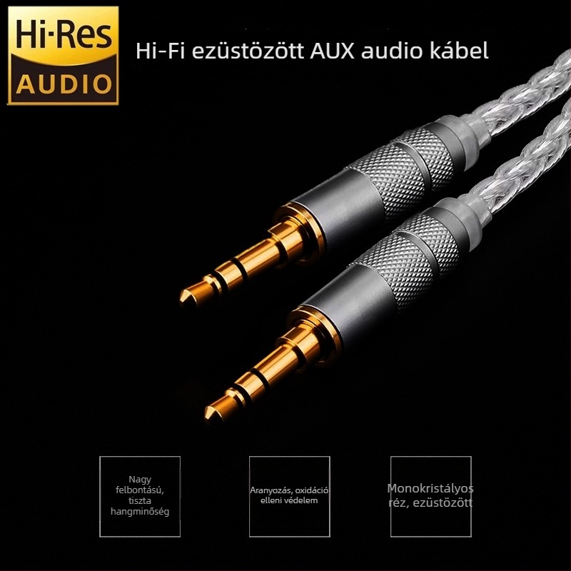 Monokristályos réz AUX audio kábel audiophile szintű mobil- és autóhangzáshoz, 3,5 mm