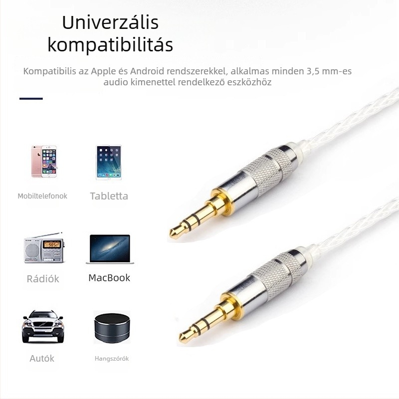 Monokristályos réz AUX audio kábel audiophile szintű mobil- és autóhangzáshoz, 3,5 mm
