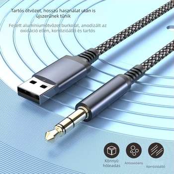 USB 3,5 mm-es audiókábel - aranyozott csatlakozók, fonott réz kábel, számítógépes perifériákhoz