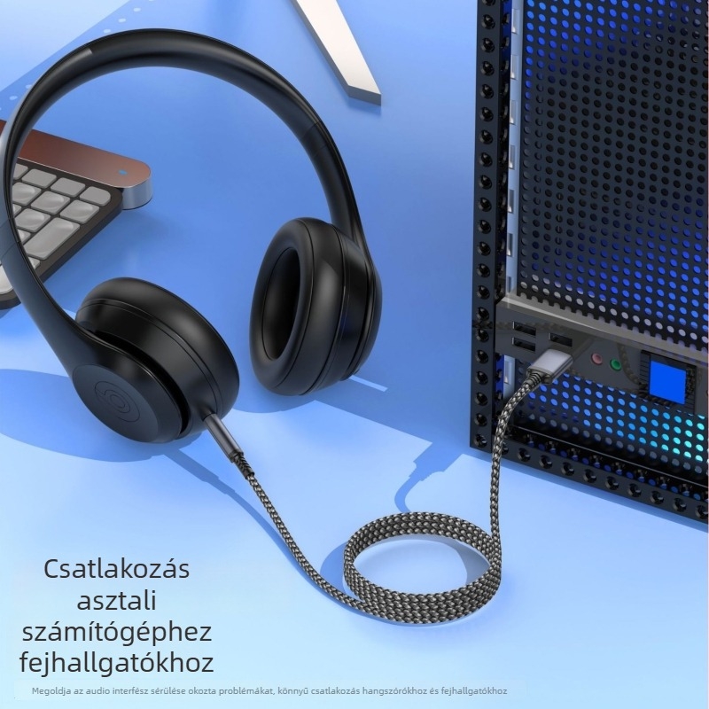 USB 3,5 mm-es audiókábel - aranyozott csatlakozók, fonott réz kábel, számítógépes perifériákhoz