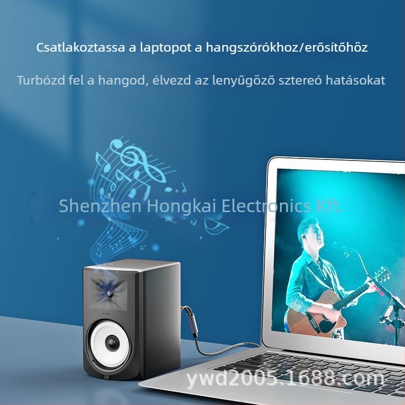 Type-C audio kábel, 1–2 osztó, 3,5 mm-től dupla RCA-ig, aranyozott csatlakozók, réz vezető