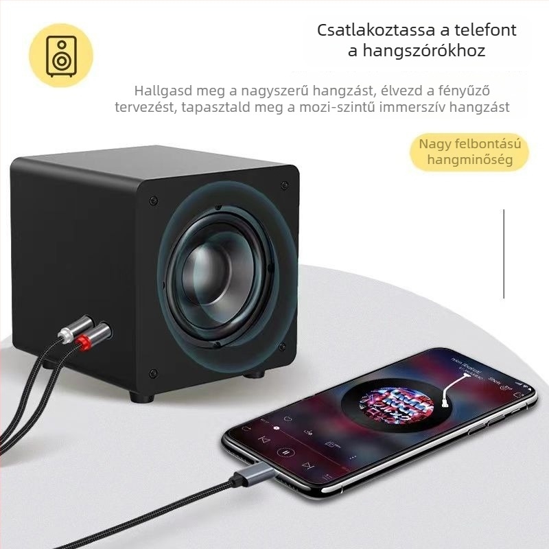 Type-C audio kábel, 1–2 osztó, 3,5 mm-től dupla RCA-ig, aranyozott csatlakozók, réz vezető