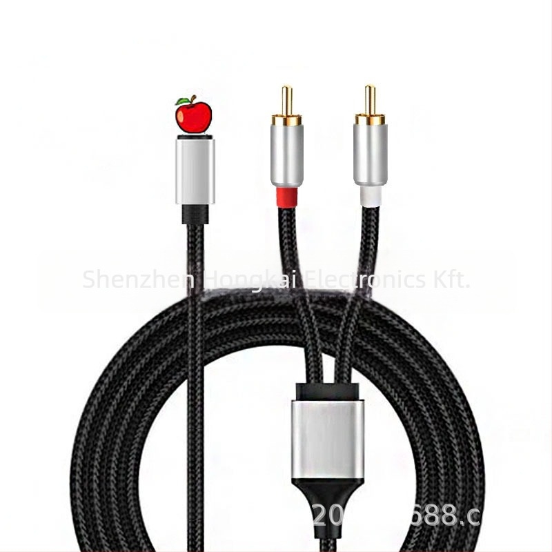 Type-C audio kábel, 1–2 osztó, 3,5 mm-től dupla RCA-ig, aranyozott csatlakozók, réz vezető