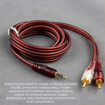 Shadow Fiber RCA3 3,5 mm-es bemeneti kábel, 2x RCA audio splitterrel, rézvezetővel, IS9001 tanúsított, magáncímke licencelhető