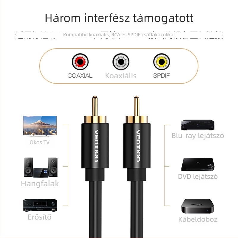 Weixun VAB-R09 koaxiális SPDIF audió kábel RCA csatlakozókkal, aranyozott, OFC réz, PC-hez