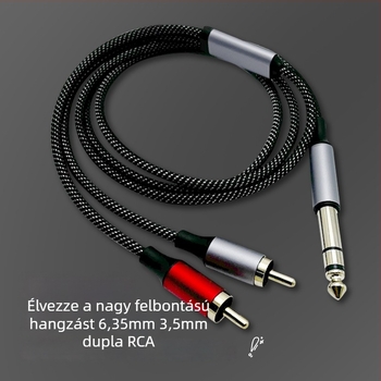 Audio kábel 1→2 RCA osztóval és forgó kettős lótusz fejű RCA csatlakozóval, réz vezető, RoHS