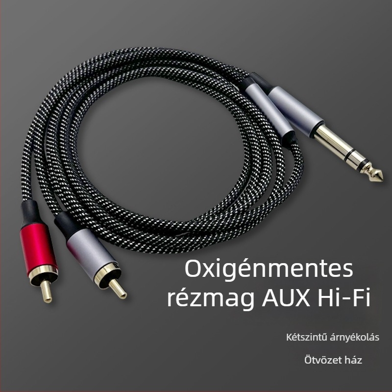 Audio kábel 1→2 RCA osztóval és forgó kettős lótusz fejű RCA csatlakozóval, réz vezető, RoHS