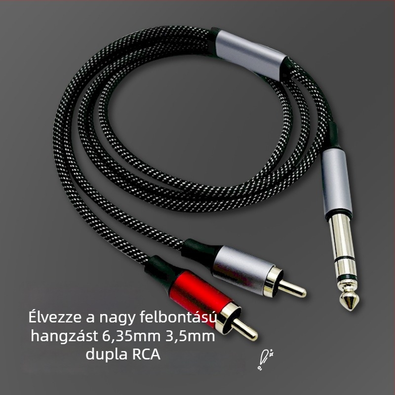 Audio kábel 1→2 RCA osztóval és forgó kettős lótusz fejű RCA csatlakozóval, réz vezető, RoHS