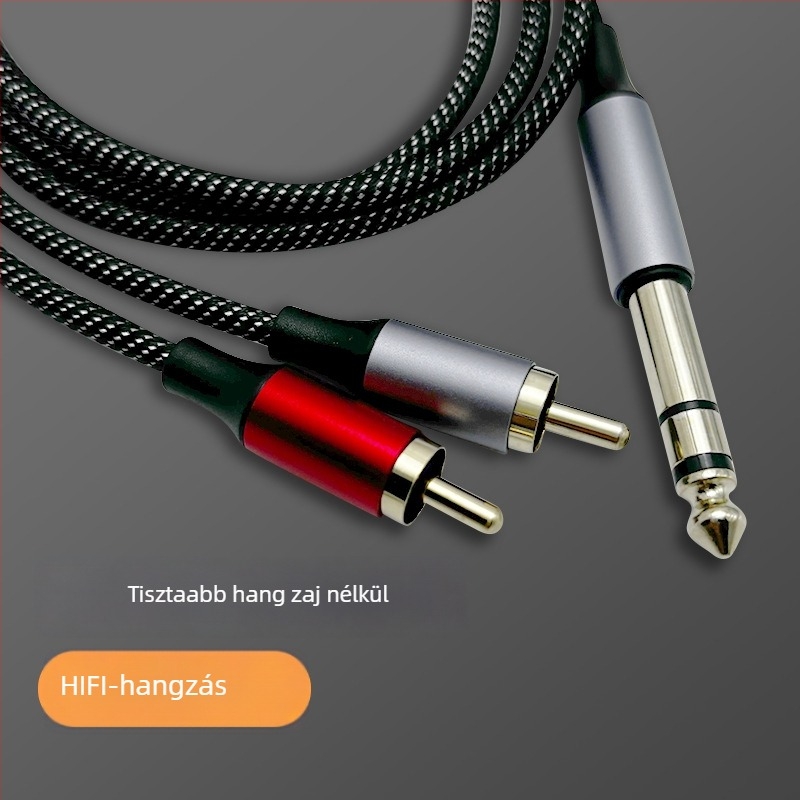 Audio kábel 1→2 RCA osztóval és forgó kettős lótusz fejű RCA csatlakozóval, réz vezető, RoHS