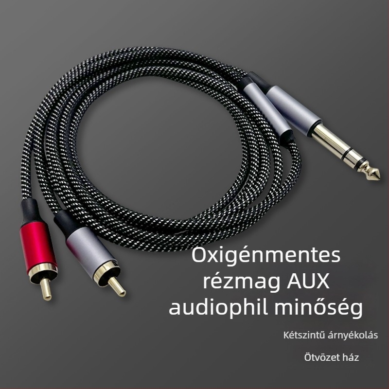 Audio kábel 1→2 RCA osztóval és forgó kettős lótusz fejű RCA csatlakozóval, réz vezető, RoHS