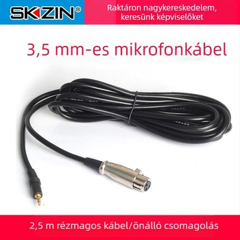 Mikrofon-kábel 3,5 mm, hangvonal, ezüstözött felület, vezetőmag réz bevonatú alumínium-magnézium, ROHS