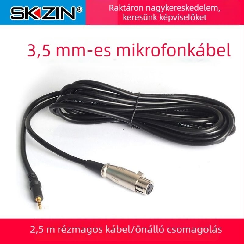 Mikrofon-kábel 3,5 mm, hangvonal, ezüstözött felület, vezetőmag réz bevonatú alumínium-magnézium, ROHS