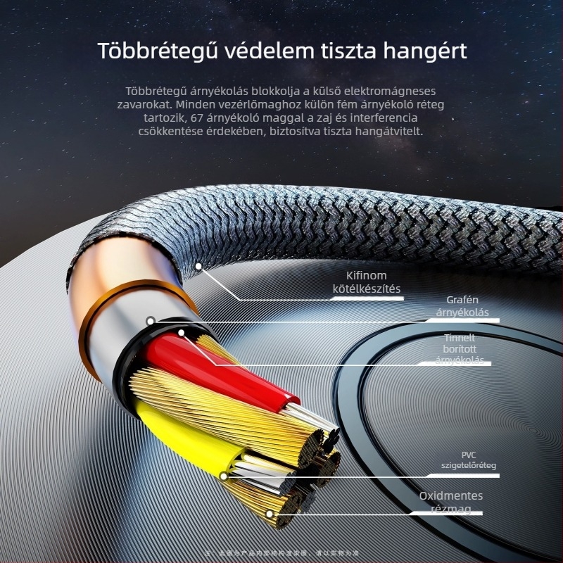 Nylon-zsinóros hangfal-kábel, férfi–férfi csatlakozók, aranyozott, OFC réz, hangsugárzóhoz és gitárhoz