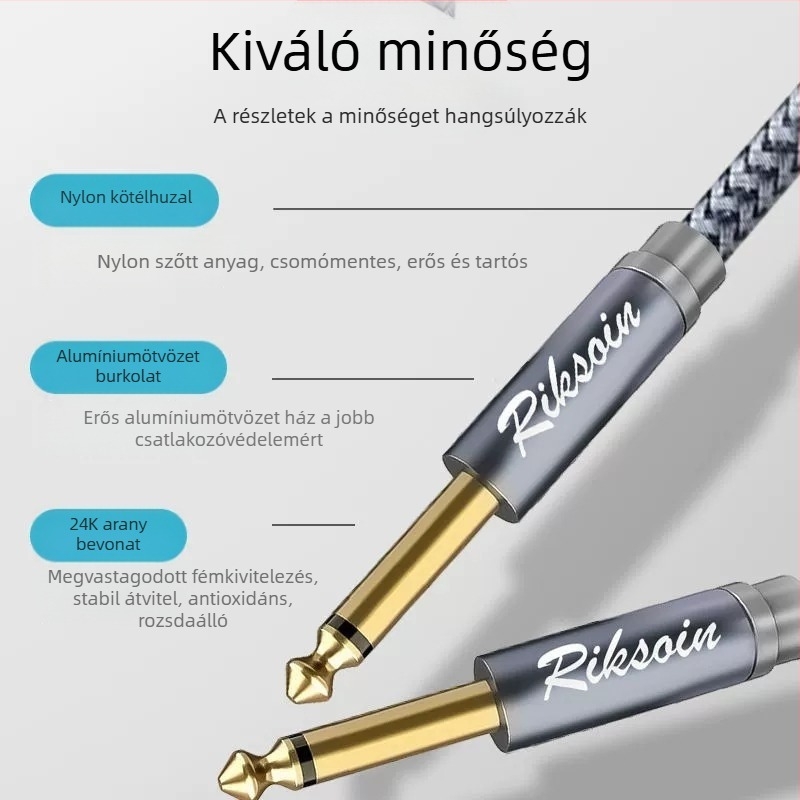 Nylon-zsinóros hangfal-kábel, férfi–férfi csatlakozók, aranyozott, OFC réz, hangsugárzóhoz és gitárhoz
