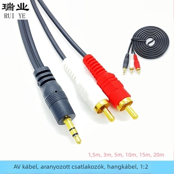 AV audio kábel 3,5 mm-es csatlakozóhoz, kettős RCA-hoz, aranyozott rézmaggal, modell AV line one minute two