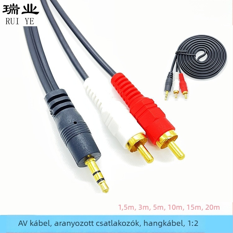 AV audio kábel 3,5 mm-es csatlakozóhoz, kettős RCA-hoz, aranyozott rézmaggal, modell AV line one minute two