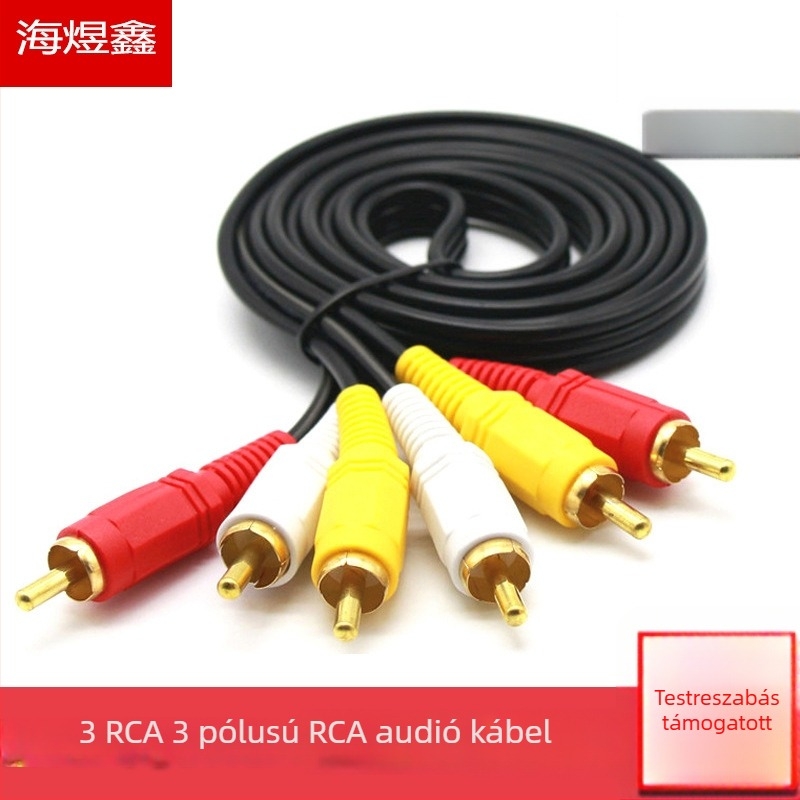 HD AV kábel, 3RCA -> 3RCA, aranyozott csatlakozók, acél vezetőmag, CCS tanúsítvány