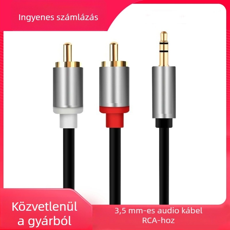 3,5 mm-es audio kábel 1–2 splitterrel, kettős RCA konnektorral – számítógéphez és mobilhoz, tömeg 100 g