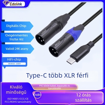 Type-C-hoz kettős XLR férfi Y-alakú kiegyensúlyozott audiokábel - bal és jobb csatornák, OFC rézvezető, aranyozott csatlakozók, HIFI chip 384kHz/32bit