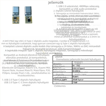 Audio kábel USB-C-hez 3,5 mm-hez; mag: tiszta réz vezető; nikkel bevonat; kompatibilis okostelefonokkal és számítógépekkel