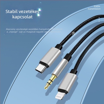 3 az 1-ben Type-C audio kábel, adapter 3,5 mm–6,35 mm, aranyozott, rézmag, oxigénmentes réz, 40 g