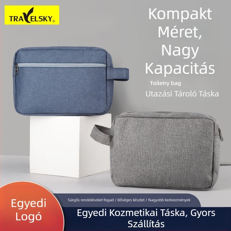 Vízálló utazási sminktáska, kocka alakú, kationos anyag, modell 13551A, zárási funkció