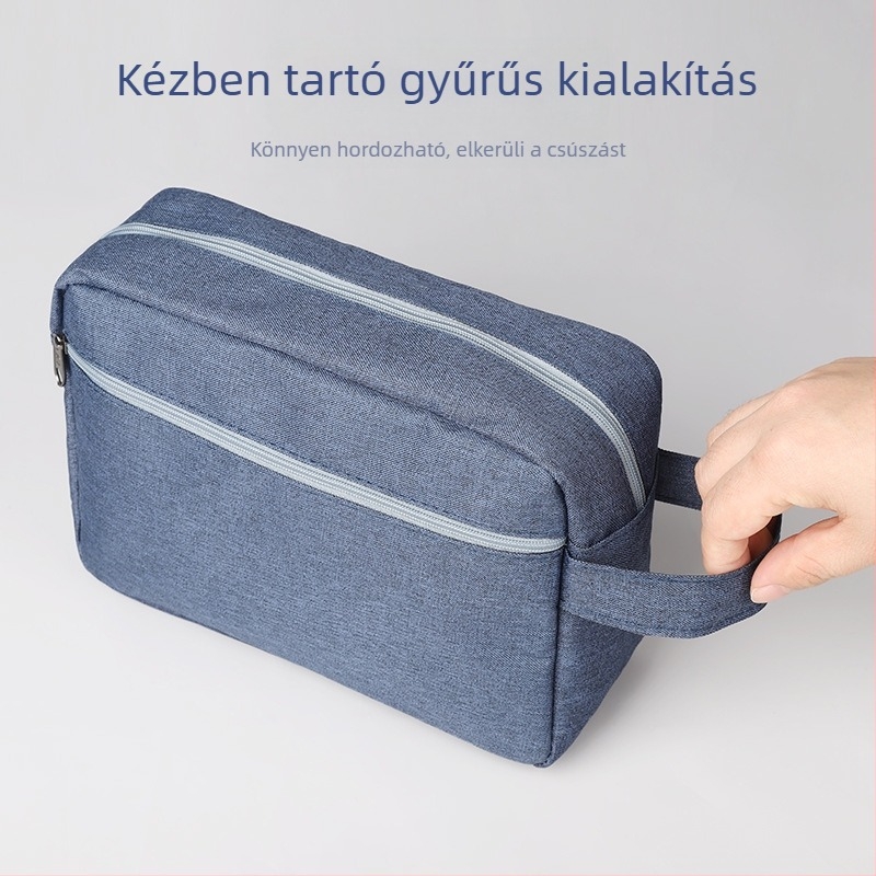 Vízálló utazási sminktáska, kocka alakú, kationos anyag, modell 13551A, zárási funkció