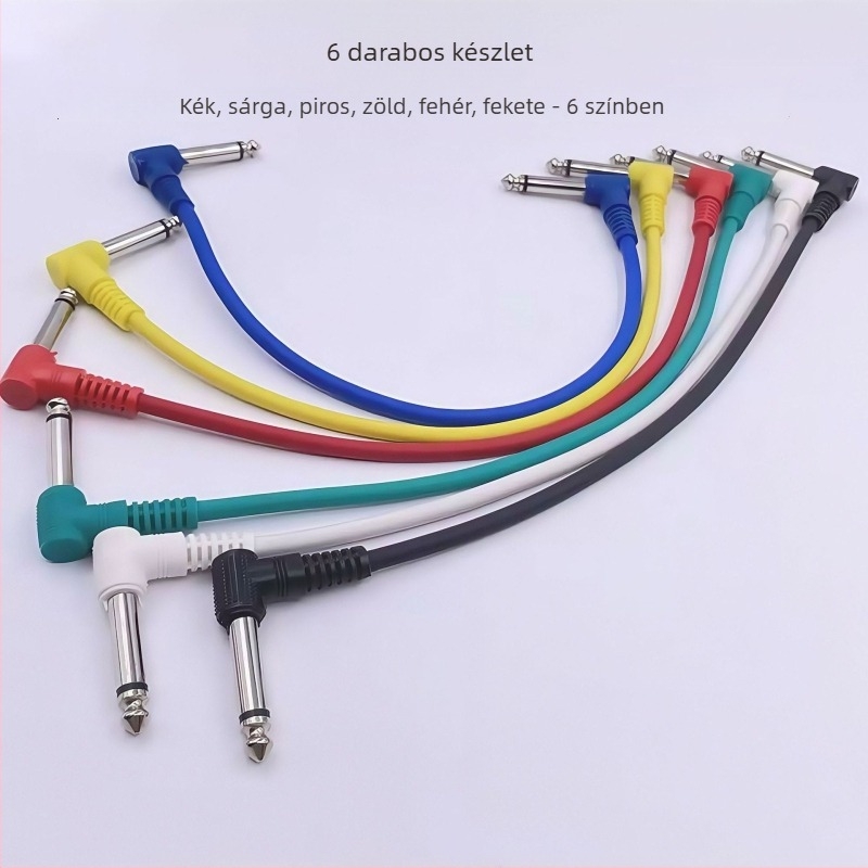 Gitárhoz tervezett hangszeres kábel, 90°-os csatlakozóval, tiszta réz mag, oxigénmentes réz vezető, nikkelezett csatlakozók, modell 07-01