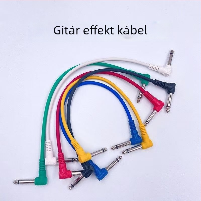 Gitárhoz tervezett hangszeres kábel, 90°-os csatlakozóval, tiszta réz mag, oxigénmentes réz vezető, nikkelezett csatlakozók, modell 07-01