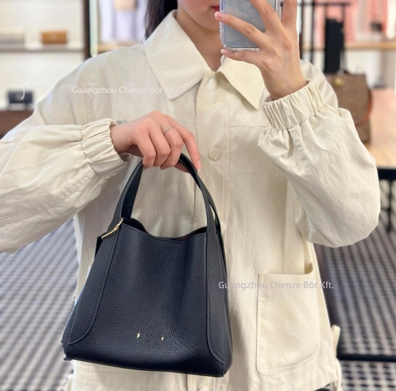 Aq Hadley Bucket Bag valódi bőrből, vödör alakú, városi egyszerű stílus, poliészter bélés, kampóval nyitás