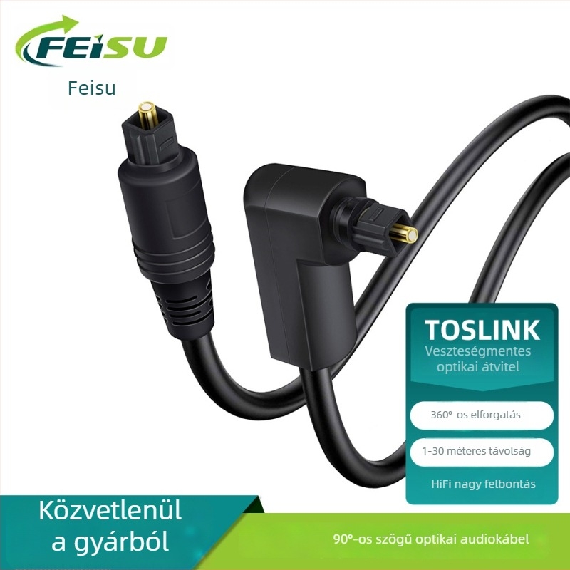 90°-os ívű optikai audió kábel, 5.1-csatornás SPDIF digitális hang, 360°-os forgó csatlakozó