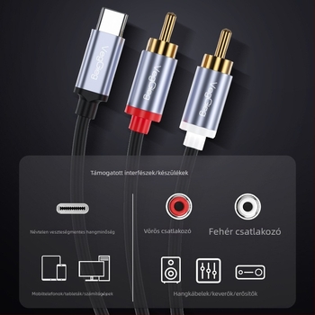 Weige Type-C kettős RCA audio-kábel, aranyozott vezetők, csupasz rézmag