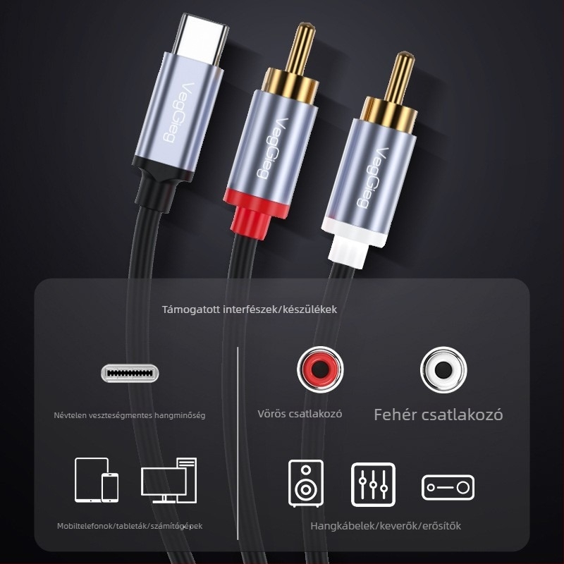 Weige Type-C kettős RCA audio-kábel, aranyozott vezetők, csupasz rézmag